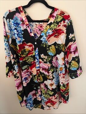 Show Me Your Mumu Downtown Tunic XS Black Floral Button Front Blouse